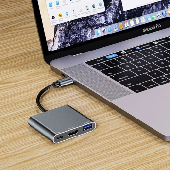  3w1 HUB rozdzielacz USB-C na USB-A USB-C PD 100W HDMI 4K 30Hz - szary - zdj. dodatkowe 4