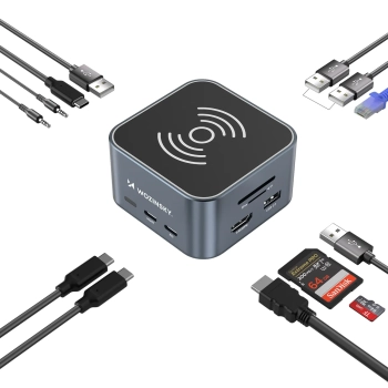  12w1 Hub z ładowarką bezprzewodową USB-A USB-C HDMI RJ45 SD TF mini jack - szary - zdj. dodatkowe 3