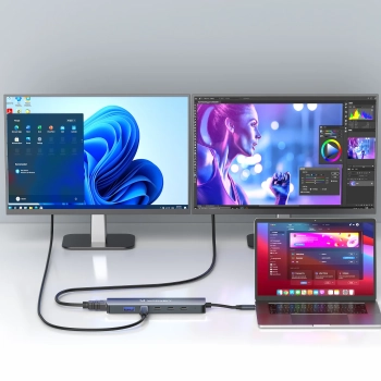  6w1 Hub rozdzielacz USB-A USB-C DisplayPort HDMI - szary - zdj. dodatkowe 3