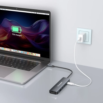  6w1 Hub rozdzielacz USB-A USB-C DisplayPort HDMI - szary - zdj. dodatkowe 4