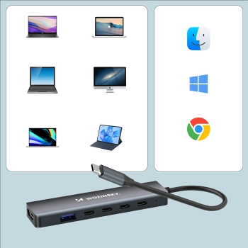  6w1 Hub rozdzielacz USB-A USB-C DisplayPort HDMI - szary - zdj. dodatkowe 5