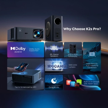  Projektor multimedialny FullHD 1080p LCD z głośnikami JBL i subwooferem WiFi BT K2s Pro - czarny - zdj. dodatkowe 10