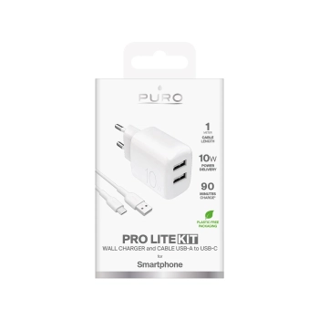 Ładowarka sieciowa 2x USB-A PROLITE 10W z kablem USB-A - USB-C 1.2m - biała - zdj. dodatkowe 1