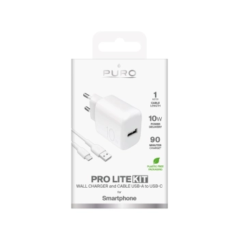  Ładowarka sieciowa USB-A PROLITE 10W z kablem USB-A - USB-C 1.2m - biała - zdj. dodatkowe 1