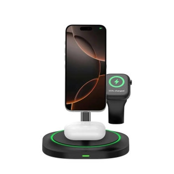  Ładowarka indukcyjna 3w1 do smartfona smartwatcha słuchawek Magnetic MagSafe - czarna - zdj. dodatkowe 2