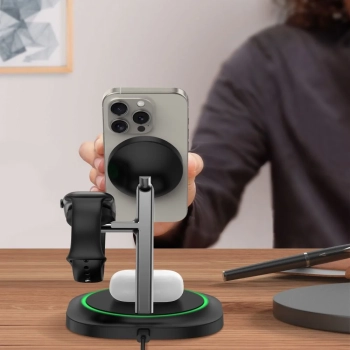  Ładowarka indukcyjna 3w1 do smartfona smartwatcha słuchawek Magnetic MagSafe - czarna - zdj. dodatkowe 7