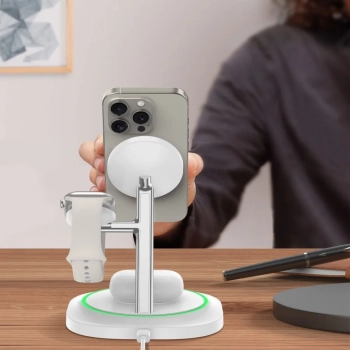  Ładowarka indukcyjna 3w1 do smartfona smartwatcha słuchawek Magnetic MagSafe - biała - zdj. dodatkowe 7
