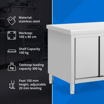  Stół blat roboczy centralny z szafką drzwi suwane STAL 100 x 80 cm - zdj. dodatkowe 2