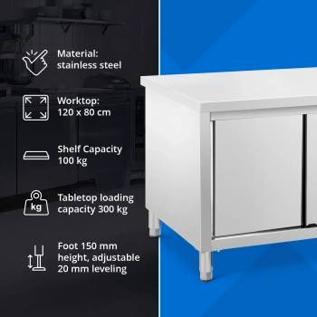  Stół blat roboczy centralny z szafką drzwi suwane ECO STAL 120 x 80 cm - zdj. dodatkowe 2