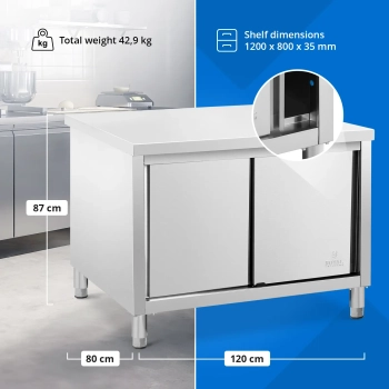  Stół blat roboczy centralny z szafką drzwi suwane ECO STAL 120 x 80 cm - zdj. dodatkowe 3