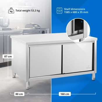  Stół blat roboczy centralny z szafką drzwi suwane STAL 160 x 80 cm - zdj. dodatkowe 3