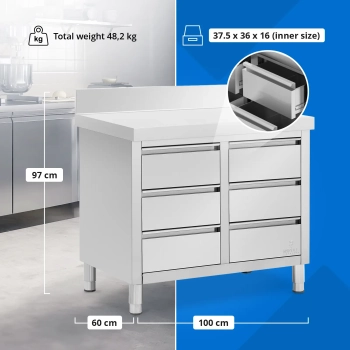  Szafka gastronomiczna przyścienna z rantem 6 szuflad STAL 100 x 60 cm - zdj. dodatkowe 4