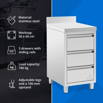  Szafka gastronomiczna przyścienna z rantem 3 szuflady STAL 50 x 60 cm - zdj. dodatkowe 2