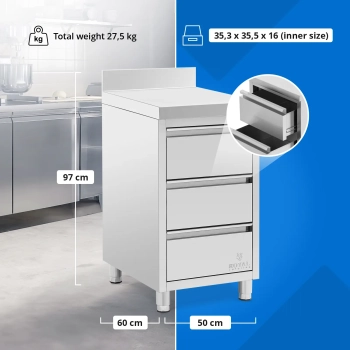  Szafka gastronomiczna przyścienna z rantem 3 szuflady STAL 50 x 60 cm - zdj. dodatkowe 5