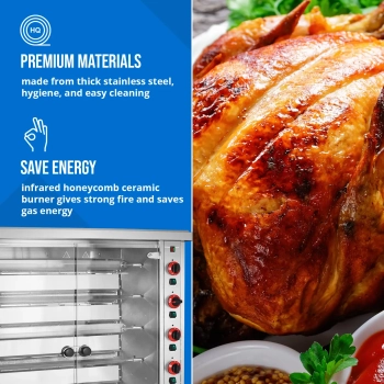  Rożen gazowy opiekacz do 30 kurczaków 6 szpikulców 2 szuflady na kółkach 40 kW - zdj. dodatkowe 1