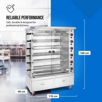  Rożen gazowy opiekacz do 30 kurczaków 6 szpikulców 2 szuflady na kółkach 40 kW - zdj. dodatkowe 7