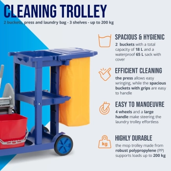  Wózek do mycia podłóg 2 wiadra wyżymaczka worek na pranie 3 półki 18 l - zdj. dodatkowe 3