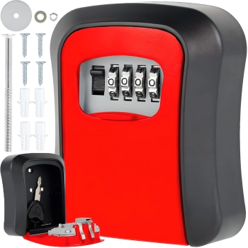 Skrytka sejf kasetka metalowa na klucze z zamkiem szyfrowym 11.5 x 9.5 cm - czerwono czarna