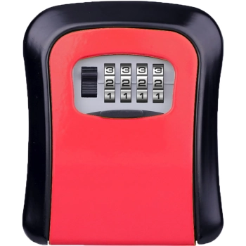  Skrytka sejf kasetka metalowa na klucze z zamkiem szyfrowym 11.5 x 9.5 cm - czerwono czarna - zdj. dodatkowe 2