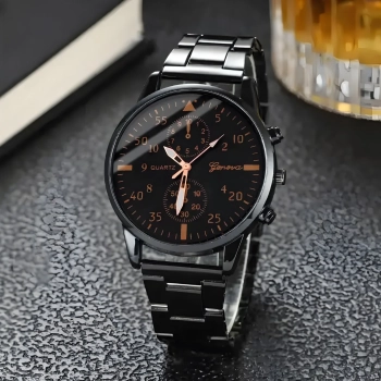  Zegarek męski kwarcowy klasyczny z bransoletą STAL 40 mm - czarny - zdj. dodatkowe 2