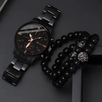  Zegarek męski kwarcowy klasyczny z bransoletą STAL 40 mm - czarny - zdj. dodatkowe 3