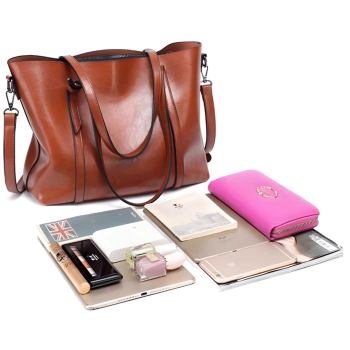  Torebka damska miejska pojemna z eko skóry na ramię - brązowa - zdj. dodatkowe 3