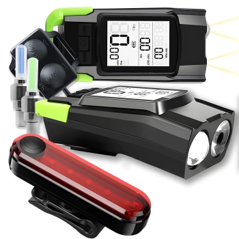  Lampka rowerowa przód tył z licznikiem dzwonkiem wentylami na akumulator - zdj. dodatkowe 2