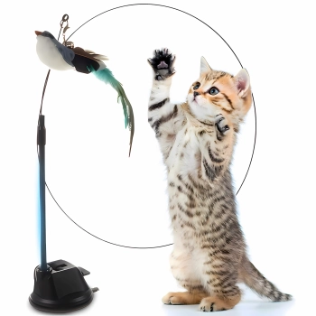 Zabawka dla kota ruchomy ptaszek na wędce z przyssawką