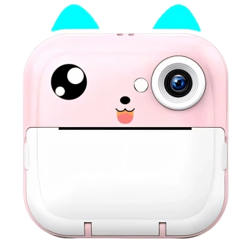  Drukarka termiczna dla dzieci z aparatem fotograficznym głośnikiem 5 gier Mini Kot 11 rolek - różowa - zdj. dodatkowe 2