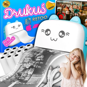  Drukarka termiczna dla dzieci do zdjęć notatek Mini Kot 11 rolek - niebieska - zdj. dodatkowe 1