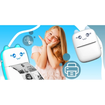  Drukarka termiczna dla dzieci do zdjęć notatek Mini Kot 11 rolek - niebieska - zdj. dodatkowe 2