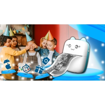  Drukarka termiczna dla dzieci do zdjęć notatek Mini Kot 11 rolek - niebieska - zdj. dodatkowe 3