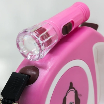  Smycz automatyczna zwijana dla psa kota z blokadą latarką LED do 15 kg 5 m - różowa - zdj. dodatkowe 3