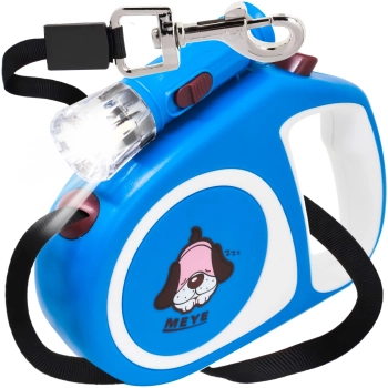 Smycz automatyczna zwijana dla psa kota z blokadą latarką LED do 15 kg 5 m - niebieska