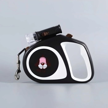  Smycz automatyczna zwijana dla psa kota z blokadą latarką LED do 15 kg 5 m - czarna - zdj. dodatkowe 2