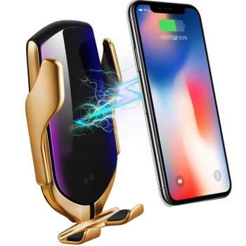  Uchwyt samochodowy z ładowarką do telefonu na kratkę nawiewu - czarno złoty - zdj. dodatkowe 2