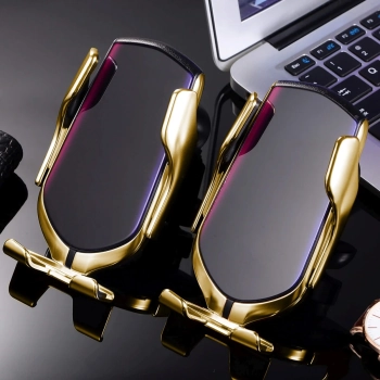  Uchwyt samochodowy z ładowarką do telefonu na kratkę nawiewu - czarno złoty - zdj. dodatkowe 3