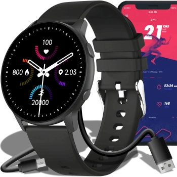  Smartwatch zegarek sportowy funkcyjny pulsometr ciśnieniomierz sen muzyka 45 mm - czarny - zdj. dodatkowe 1