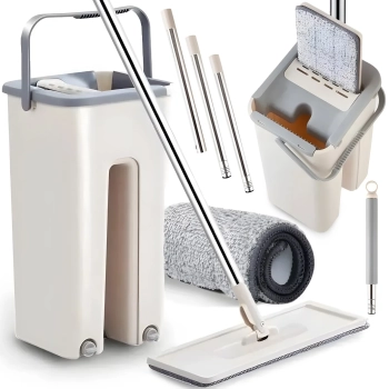 Mop płaski z wiadrem dwukomorowym wyciskaczem 2 wkłady 2x 4.5 l