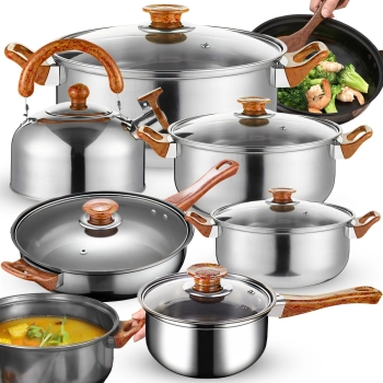  Zestaw garnków kuchennych z pokrywkami czajnikiem patelnią na gaz indukcję - 11 el. - zdj. dodatkowe 1