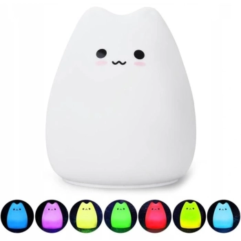  Lampka nocna silikonowa dla dzieci na baterie 7 kolorów LED - kot - zdj. dodatkowe 3