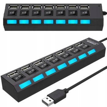 HUB rozdzielacz USB-A z włącznikami podświetlaniem 7 portów