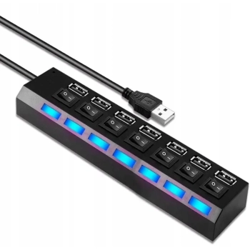  HUB rozdzielacz USB-A z włącznikami podświetlaniem 7 portów - zdj. dodatkowe 1