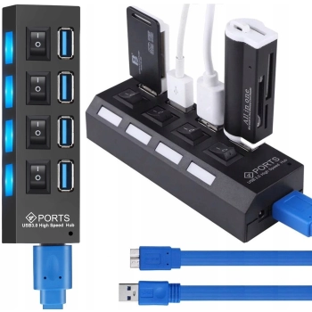 HUB rozdzielacz USB-A z włącznikami podświetlaniem 4 porty