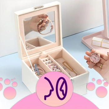  Szkatułka pudełko organizer na biżuterię pierścionki z szufladą - kremowy - zdj. dodatkowe 3