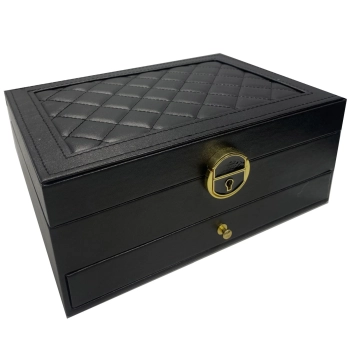  Szkatułka kuferek organizer na biżuterię zamykany na klucz - czarna - zdj. dodatkowe 3