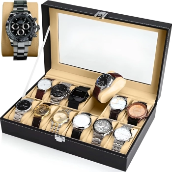 Pudełko organizer box na zegarki lub biżuterię 12 przegród - czarne