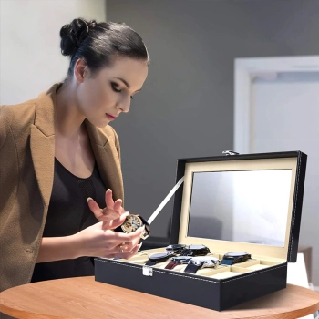  Pudełko organizer box na zegarki lub biżuterię 12 przegród - czarne - zdj. dodatkowe 3