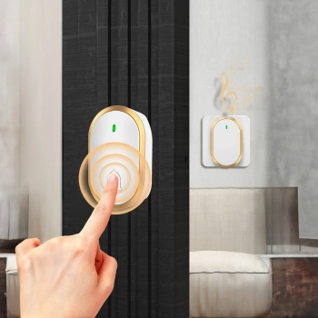  Dzwonek do drzwi bramy bezprzewodowy wodoodporny 300 m - biało złoty - zdj. dodatkowe 1