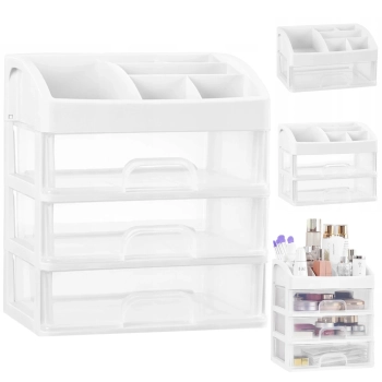 Organizer łazienkowy na kosmetyki biżuterię 3 szuflady 6 przegród - biały